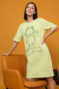 Zivame Garfield Knit Cotton Loungewear Dress - Lettuce Green — thumbnail 1